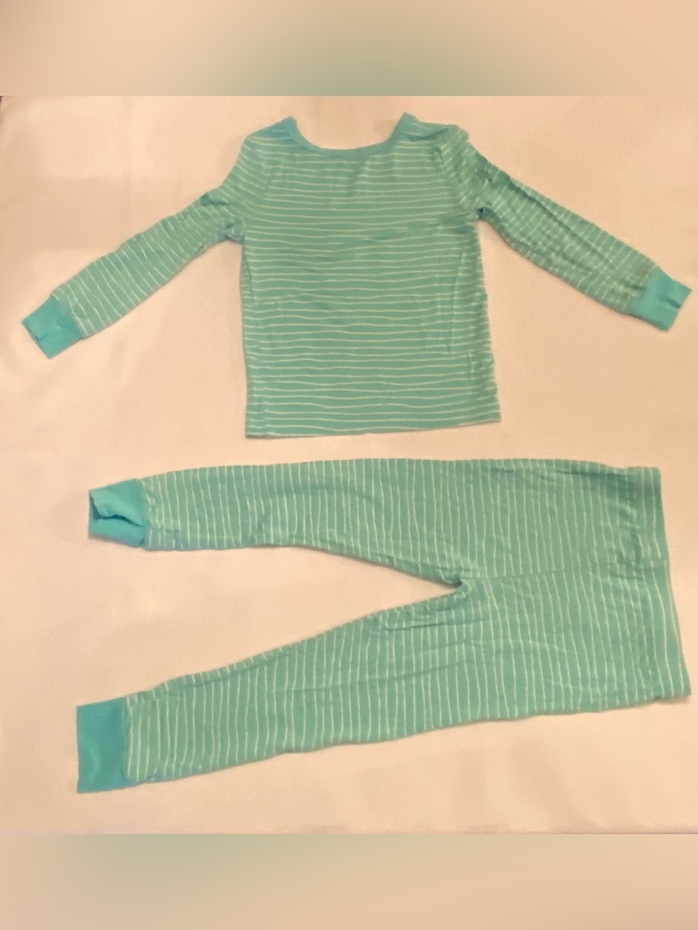 Little Me , Bamboo Aqua Striped Long Sleeve Pajama Set, 3T EUC